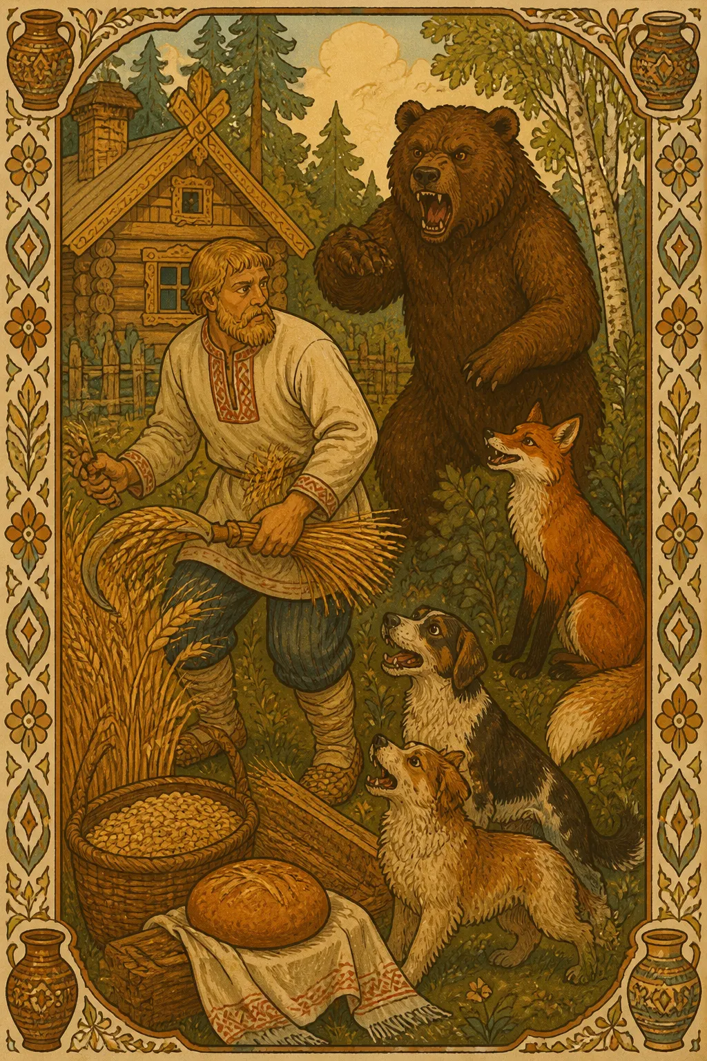 Мужик, медведь и лиса