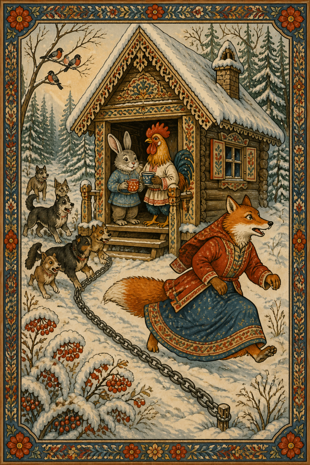 Лиса, заяц и петух