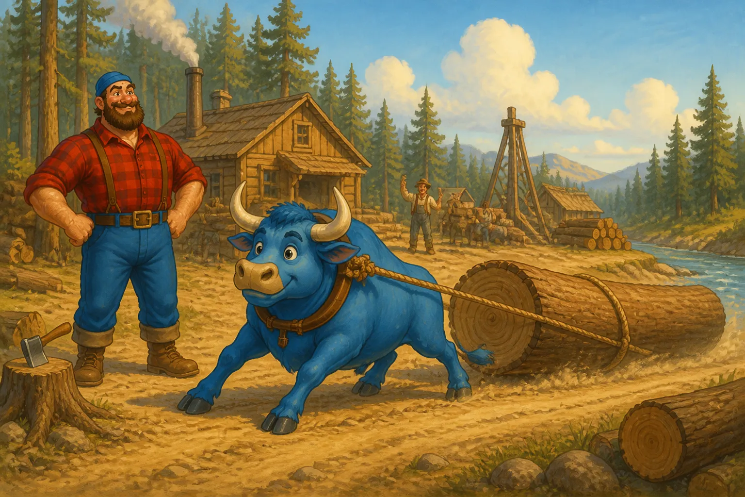 Illustration for "Paul Bunyan": Babe could pull anything that had two ends to it.