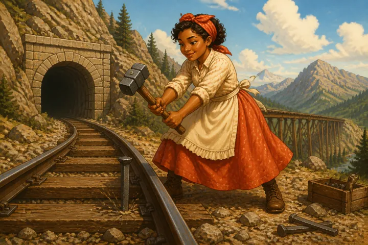 Illustration for "John Henry": She drove with his hammer like a man, Drove with his hammer like a man.