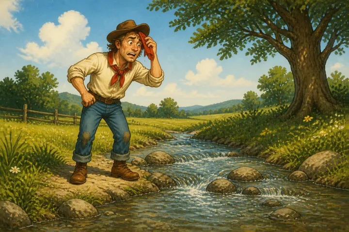 Illustration for "Mike Fink": I war near runnin’ off into pure _ile_, when I war thinkin’ that a _dip_ in the creek mout save me.