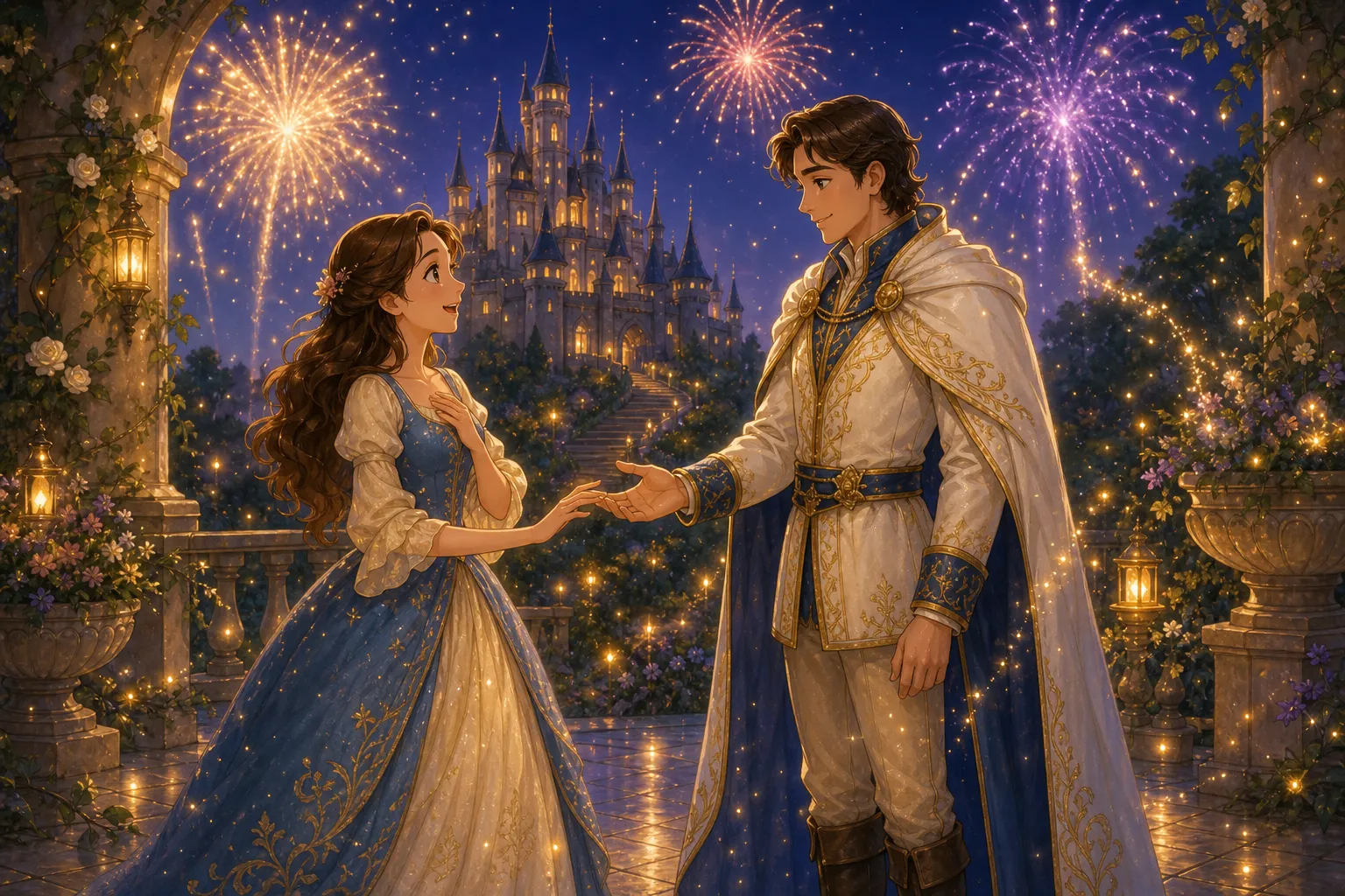 Beauty found that he had disappeared, and in his place stood her long-loved Prince!