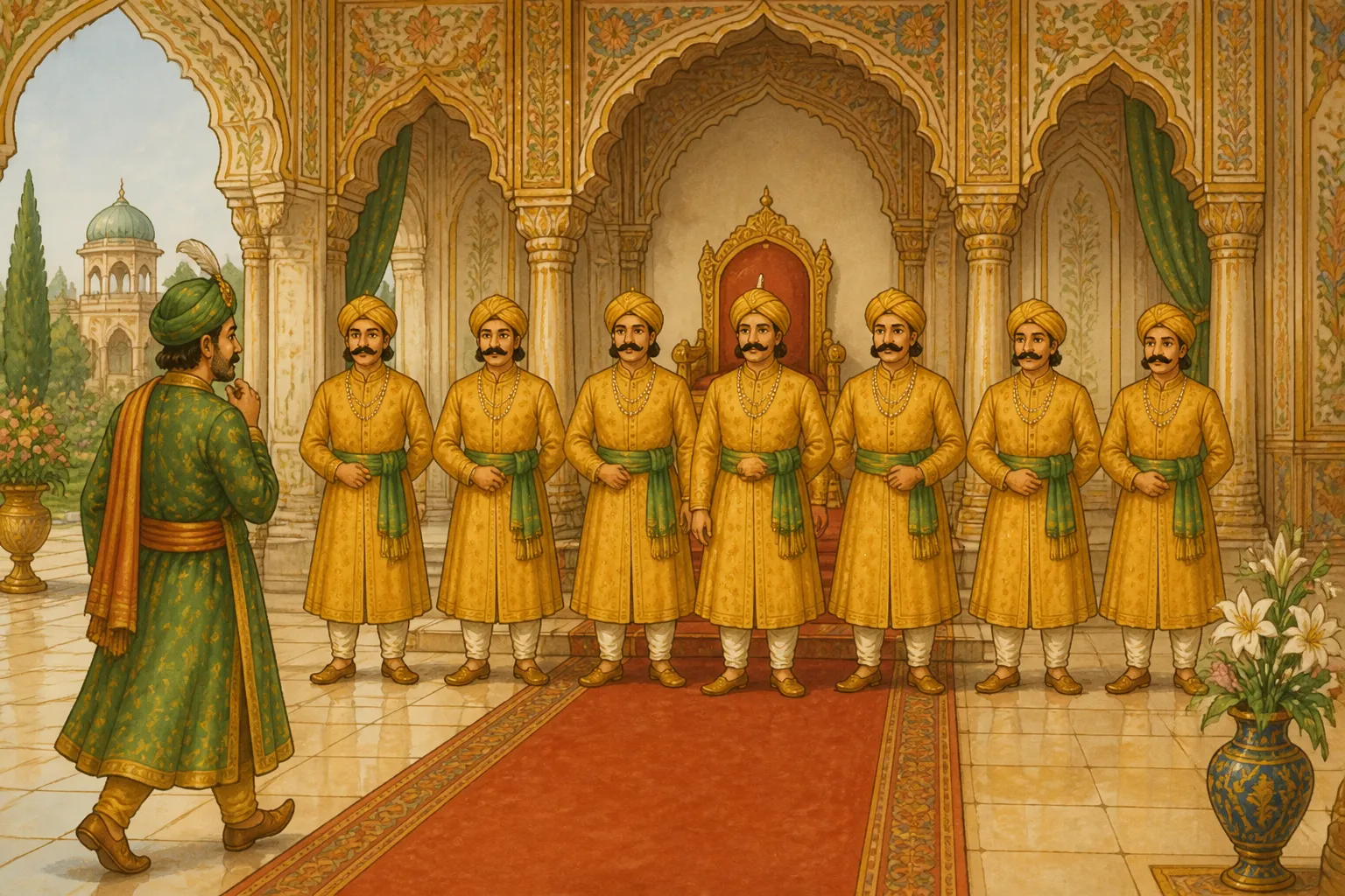 Illustration for "Akbar and Birbal Stories": “He made them wear the same dress as he wears.”