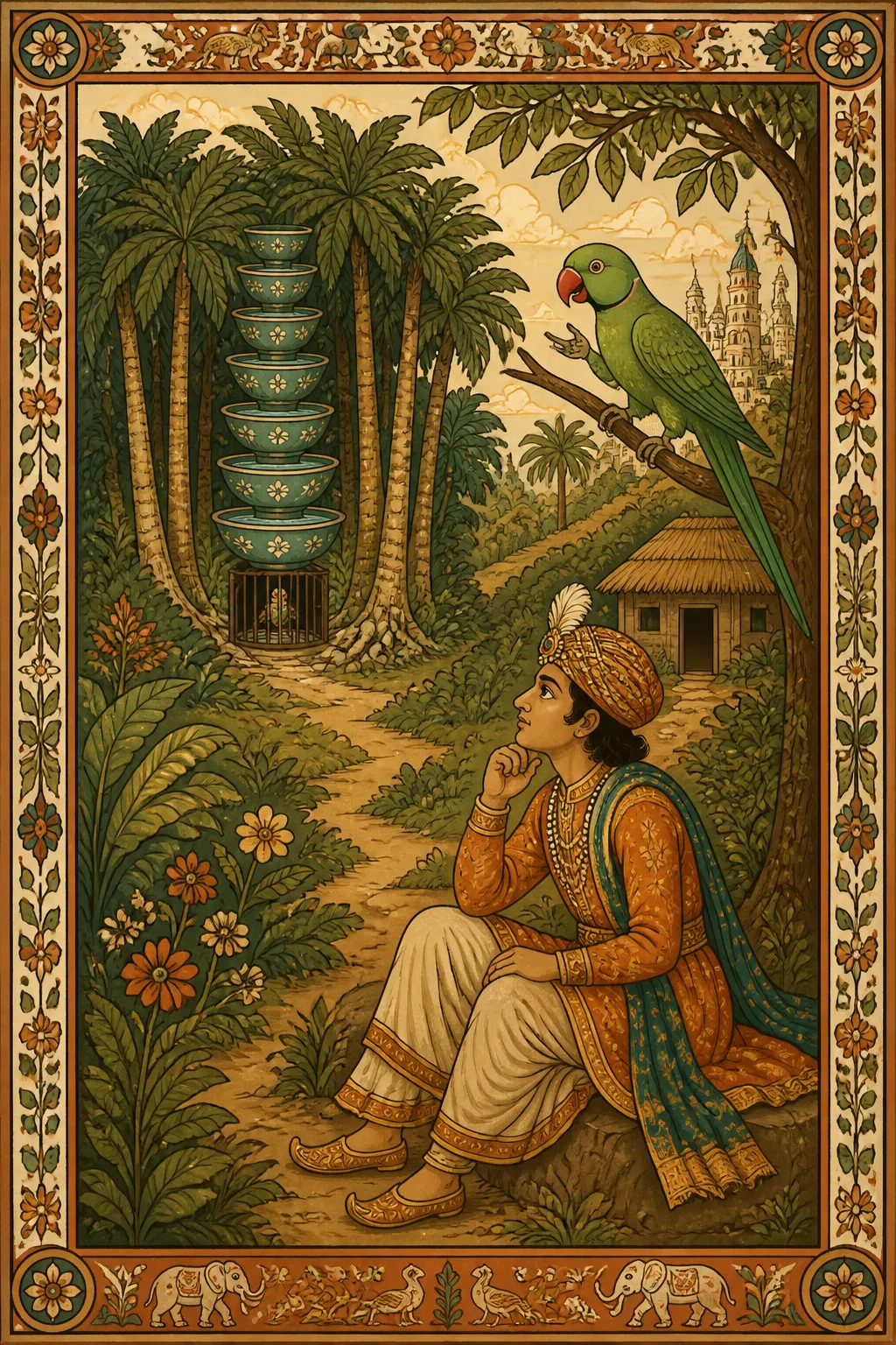 Illustration for "The Prince and the Parrot (from Panchatantra)": catalog vertical cover image seed