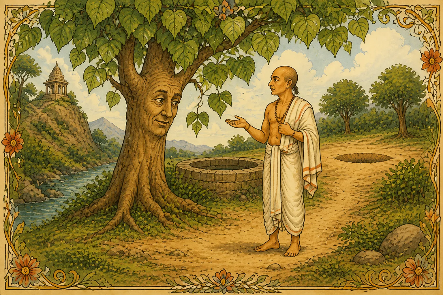 Illustration for "The Tiger and the Brahmin": So the Brahman first asked a _pipal_ tree what it thought of the matter