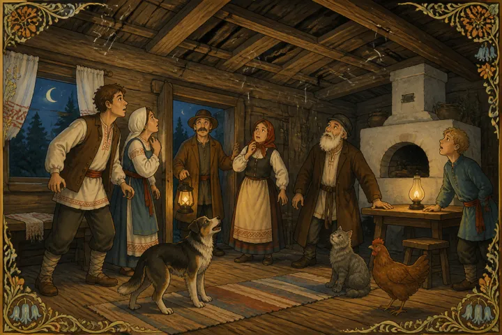 Illustration for "The Fairies' Dancing-Place": a noise was heard after night had set in, like a crushing and straining of ribs and rafters