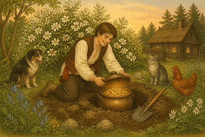 Illustration for "The Fairies' Dancing-Place": found the full of a metal vessel of gold