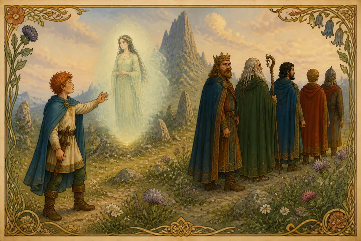 Illustration for "Connla and the Fairy Maiden": For save Connla alone, none saw the Fairy Maiden.