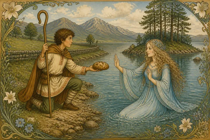 Illustration for "The Shepherd of Myddvai": Hard-baked is thy bread ... Unbaked is thy bread ... This pleased her