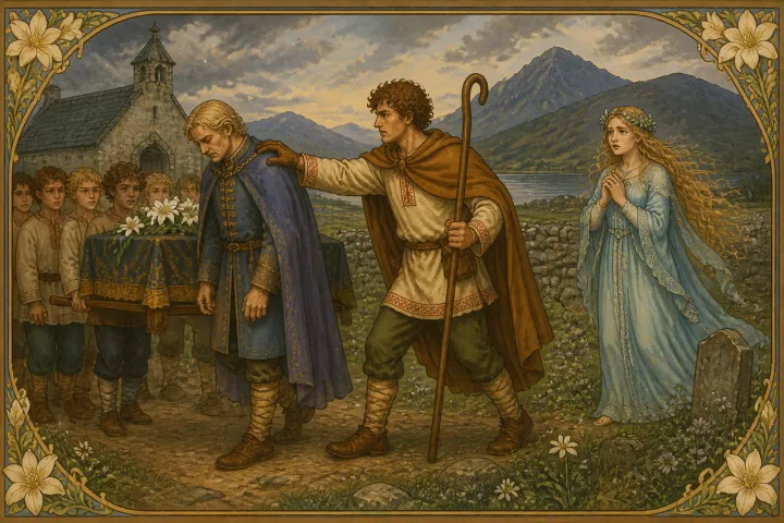 Illustration for "The Shepherd of Myddvai": "That's one" ... "that is the second causeless blow" ... "The last blow has been struck"
