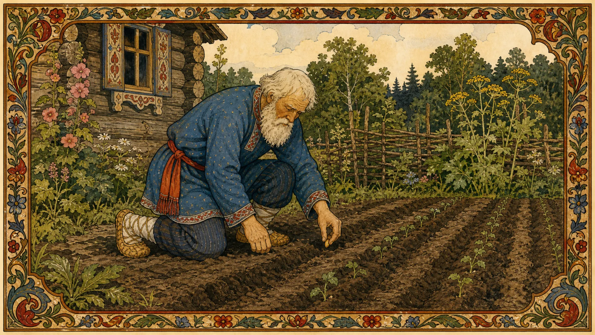 Illustration for "The Giant Turnip": Посадил дед репку и говорит: