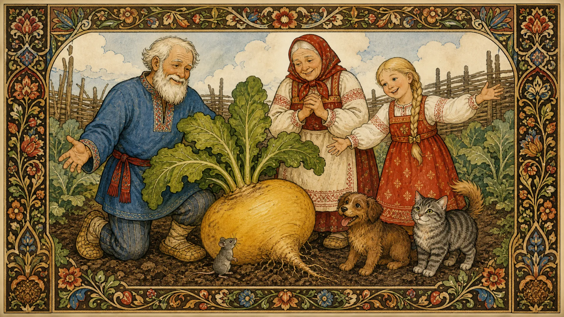 Illustration for "The Giant Turnip": Вот и сказке конец, а кто слушал — молодец!