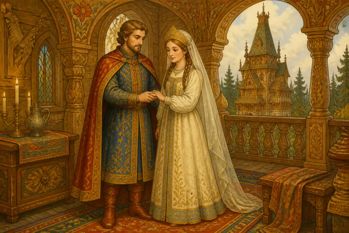 Иллюстрация к сказке «Белая уточка»: Один князь женился на прекрасной княжне